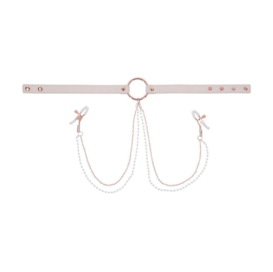 S&M Peaches Ôn CreaMe Collar with Nipple Clamps
